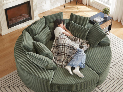 Round Oversized Sofa Bed With 5 Throw Pillows