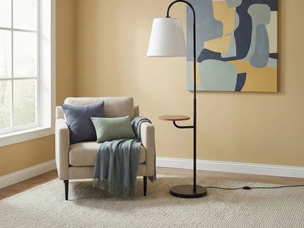 Seoul - Floor Lamp With Rotary Switch Wood Table Base - Black / White