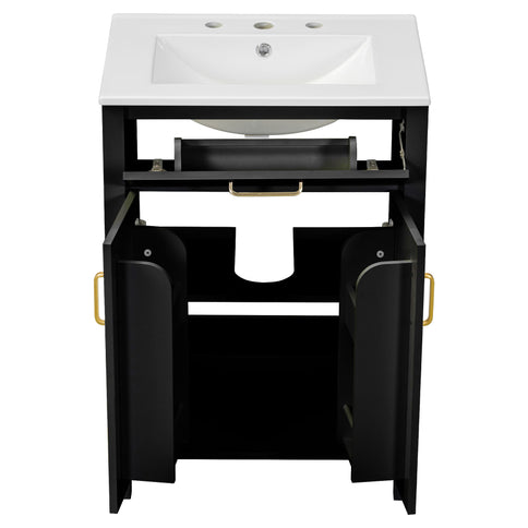 Modern Bathroom Vanity With Ceramic Sink, Soft-Close Doors, Flip Drawer, U-Shaped Shelves, Elegant Storage Solution