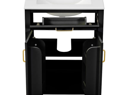 Modern Bathroom Vanity With Ceramic Sink, Soft-Close Doors, Flip Drawer, U-Shaped Shelves, Elegant Storage Solution