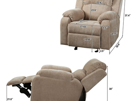Upholstered Manual Recliner Chair With 3 Adjustable Backrest Positions
