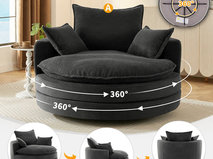 360° Swivel Accent Barrel Chair With Dual Layer Cushion And 3 Removable Pillows