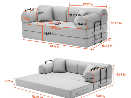 Modern 2 Tone Fabric Convertible Sleeper Sofa Bed