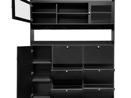 On Trend Multifunctional Tipping Bucket Shoe Cabinet With Storage Shelf & 6 Flip Drawers