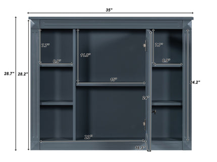 Wall Mounted Bathroom Storage Cabinet With Mirror, Cabinet With 6 Open Shelves And Adjustable Interior