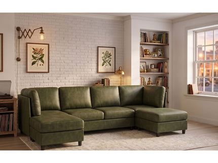 Modular Sectional Sofa With Custom Configuration And Removable Cushions - Olive