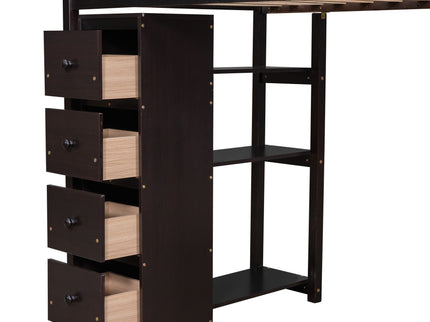 Loft Bed With Storage Drawers, Desk And Stairs With Shelves