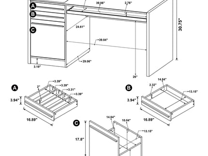 Halston - 3 Drawer Office Computer Desk With Keyboard Tray - Cappuccino