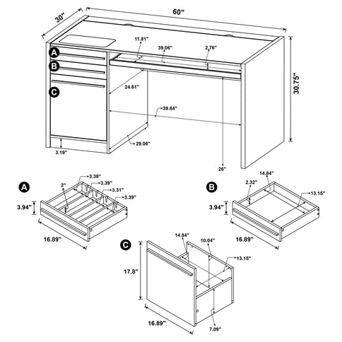 Halston - 3 Drawer Office Computer Desk With Keyboard Tray - Cappuccino