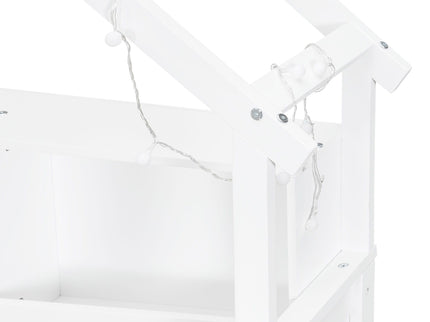 House Style Platform Bed With LED Lights, Storage Shelves, Drawers, And Guardrail
