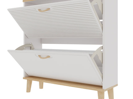 Narrow - Entryway Shoe Storage Cabinet With 2 Flip Drawers Legs - Natural / White