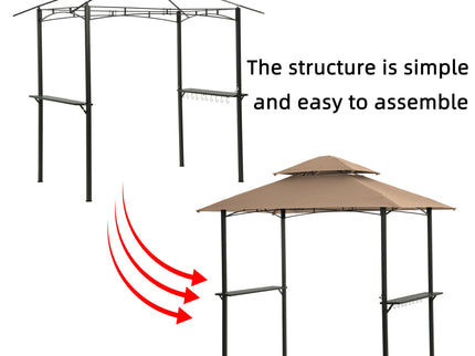 Outdoor Grill Gazebo With Double Tier Soft Top Canopy, Steel Frame, Bar Counters & Hook
