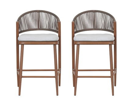 Outdoor 26" Counter Height Metal Frame Counter Stools With Scallop Shaped Backrest & Water Resistant Cushions