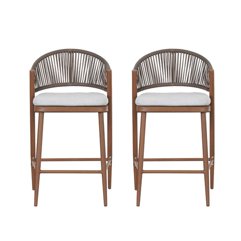 Outdoor 26" Counter Height Metal Frame Counter Stools With Scallop Shaped Backrest & Water Resistant Cushions