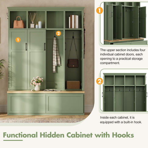 Hall Tree With 4 Hidden Cabinets