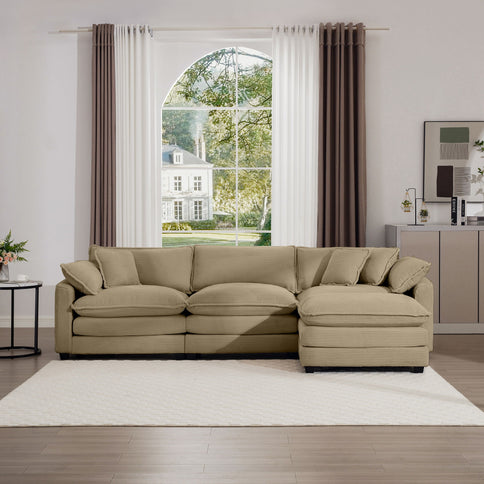 Oversized Modular Cushion Sofa With Ottoman, Low Back, Deep Seating Sofa Set