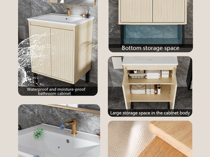 Bathroom Vanity With Ceramic Sink, Floor-Standing Design, Soft-Closing Drawers