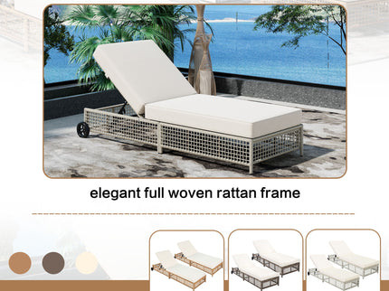 Outdoor Lounge Chair With 5 Position Backrest With Cushion And Wheels