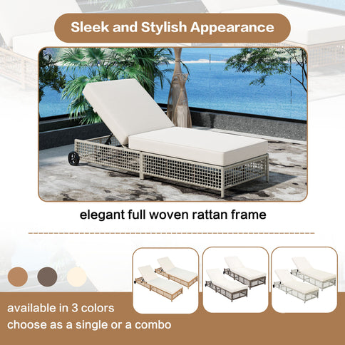 Outdoor Lounge Chair With 5 Position Backrest With Cushion And Wheels