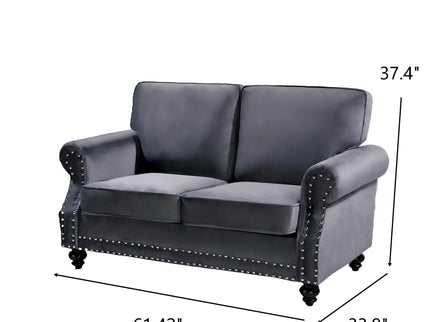 Loveseat Sofa With Nailhead Detail & Turned Legs, 2 Seater Upholstered Couch