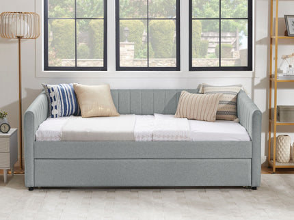 Upholstered Daybed With Trundle With Vertical Stripes