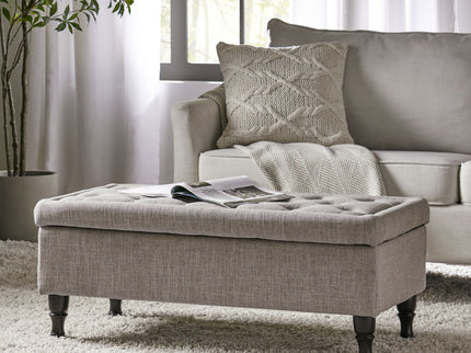 Dean - Fabric Storage Wide Tufted Rectangle Ottoman - Gray