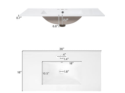 Bathroom Vanity With Sink, Soft Close Doors, Adjustable Shelf & 3 Drawers