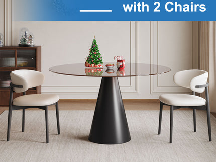 Round Dining Table - Black / Brown - Glass