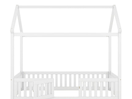 Wood House Bed With Fence And Door