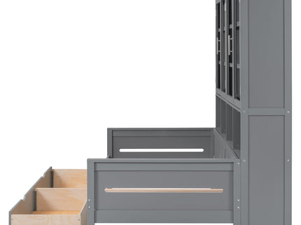 Daybed With Glass Door Storage Cabinets, Built In LED Lighting And Shelves