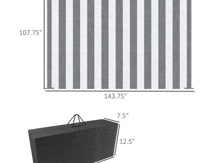 Outsunny - Reversible Outdoor Rug, 9' x 12' Waterproof Plastic Straw Floor Mat, Portable Rv Camping Carpet With Carry Bag, Large Floor Mat For Backyard, Deck, Picnic, Beach - Gray & White Striped