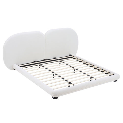 King Size Upholstered Platform Bed With Split Headboard - White