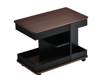 Adjustable End Table With Wheels, 360°Rotating Top And Storage Space