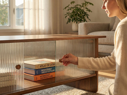 Rectangular Coffee Table With Sliding Door Storage Center