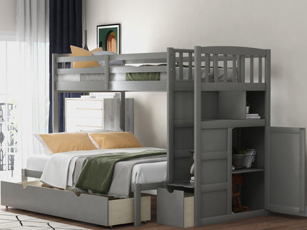 Bunk Bed, Convertible Bottom Bed, Storage Shelves And Drawers