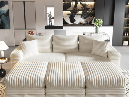 Deep Seat Convertible Sofa With Soft Pillows And Ottomans