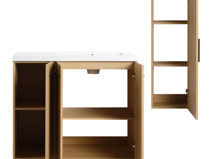 Freestanding Bathroom Vanity Set With Tall Linen Cabinet, 3 Door Storage Cabinet, Single Sink