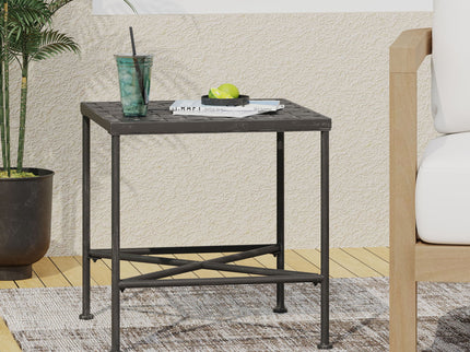 Outdoor Square Side Table With X Shaped Iron Frame - Black