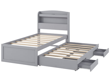Platform Bed With LED Headboard, Charging Station, Trundle And 2 Drawers