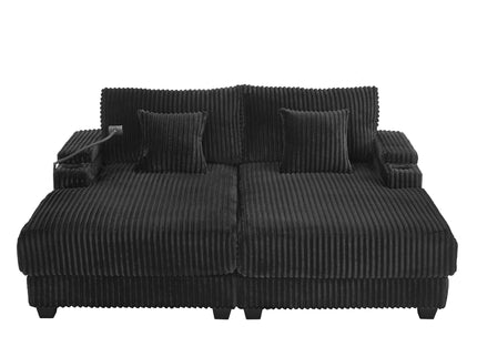 Modern Chaise Sofa With Adjustable Backrest, Cup Holders, Phone Holder & Storage Compartments For Living Room