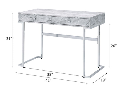 Tigress - Printed Faux Marble Top Writing Desk - White