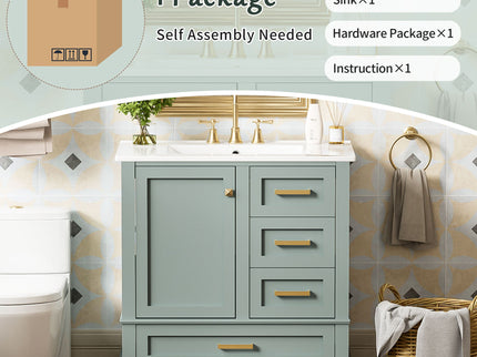 Bathroom Vanity, Modern Bathroom Cabinet With Sink Combo Set, Bathroom Storage Cabinet With A Soft Closing Door And 3 Drawers, Solid Wood Frame