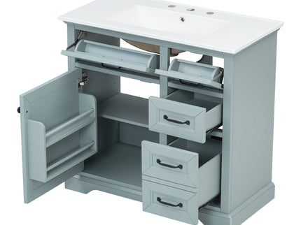 Bathroom Vanity With Sink, 2 Tip Out Drawers, Soft Close Hinges - Gray