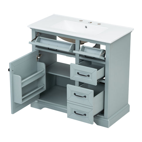 Bathroom Vanity With Sink, 2 Tip Out Drawers, Soft Close Hinges - Gray