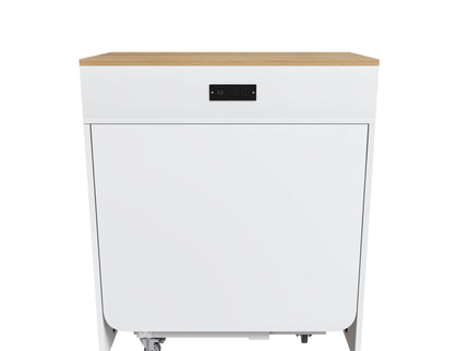 Extendable Dining Table With Power Socket, Lockable Casters, Storage Cabinet