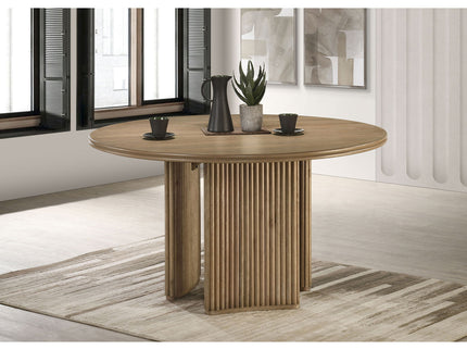 Dreydon - Round Dining Table With Textured Tripod Base - Light Brown