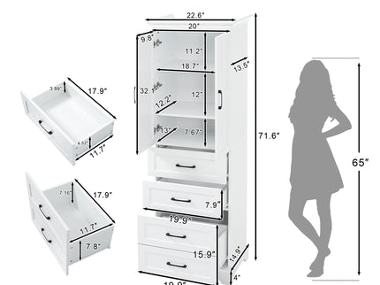 Bathroom Vanity With 2 Damping Hinge Doors, 3 Drawers, Adjustable Shelves - White