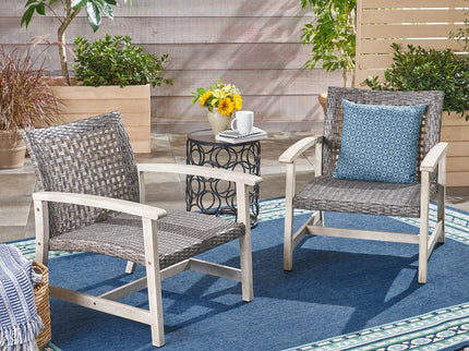 Outdoor Club Chair With Rattan Cover And Acacia Wood Frame - Gray