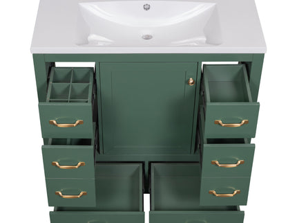 Modern Bathroom Vanity With Sink, 6 Drawers, Adjustable Shelf