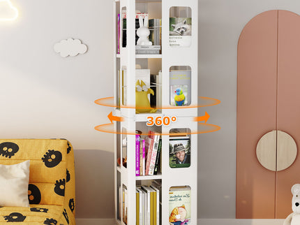 4 Tier All Steel Rotating Bookshelf With 360° Wheels, Large Size Sturdy & Spacious Book Rack, New Style Bookshelf - White